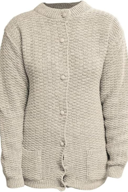Women's Knitted Winter Cardigan Long Sleeve Warmth with Crew Neck & Ribbed Knit Cardigan WearAll Beige 8-10