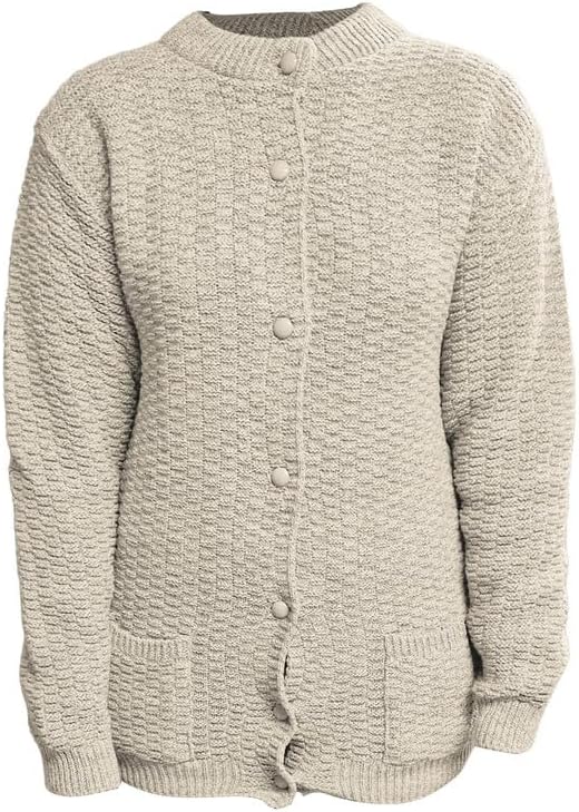 Women's Knitted Winter Cardigan Long Sleeve Warmth with Crew Neck & Ribbed Knit Cardigan WearAll Beige 8-10