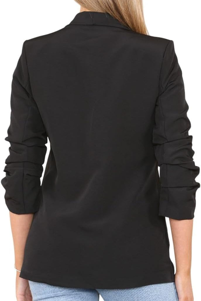 Plus Size Ruched Sleeve Blazer Jacket WearAll