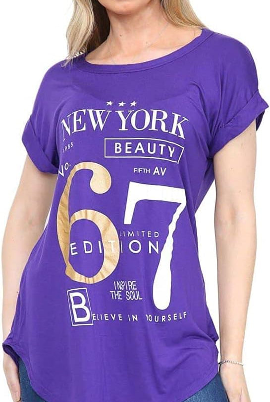 New York Slogan Print Short SleeveT-Shirt Top Tops WearAll