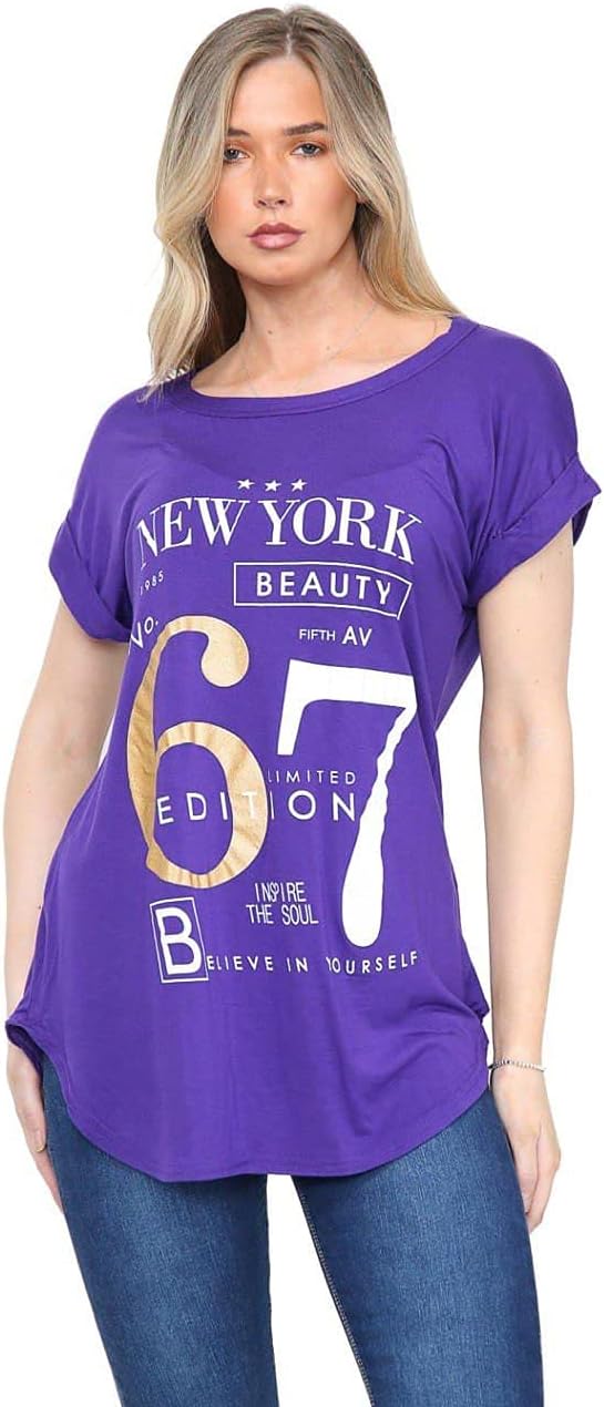 New York Slogan Print Short SleeveT-Shirt Top Tops WearAll