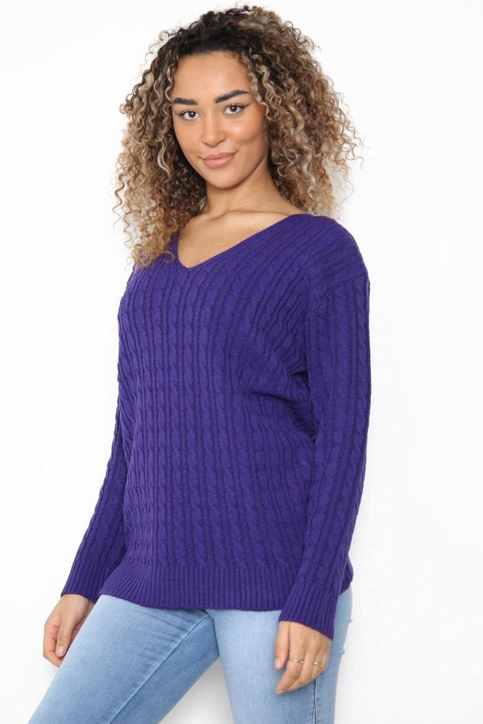 Cable Knitted V-Neck Sweater Top Tops WearAll