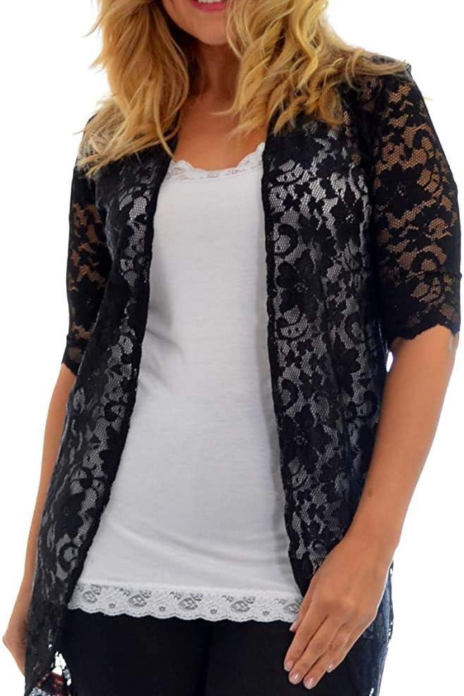 Floral Lace Open Medium Cardigan Maxi Cardigan WearAll Black 14