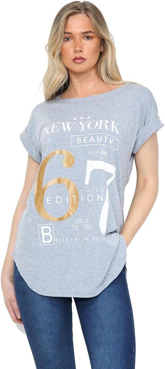 New York Slogan Print Short SleeveT-Shirt Top Tops WearAll