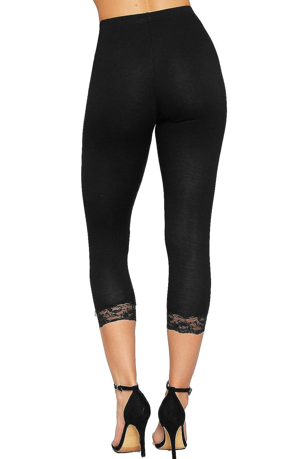 Lace Trim Cuffs Elasticated 3/4 Plain Leggings Leggings WearAll