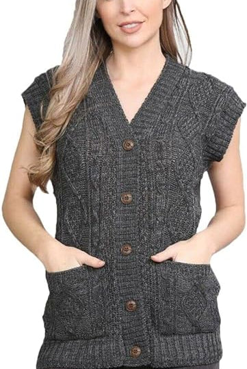 Plus Size Sleeveless Button Cardigan cardigan WearAll Charcoal 16-18