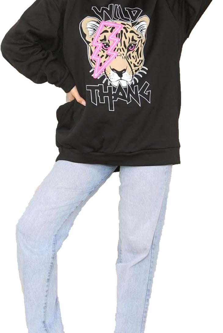 Wild Thang Tiger Print Hooded Sweatshirt Jumper Hoodies & Pullover WearAll