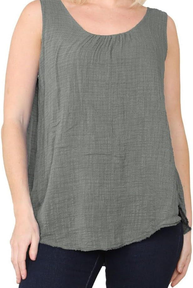 Sleeveless Vest Top Tops WearAll Khaki 8