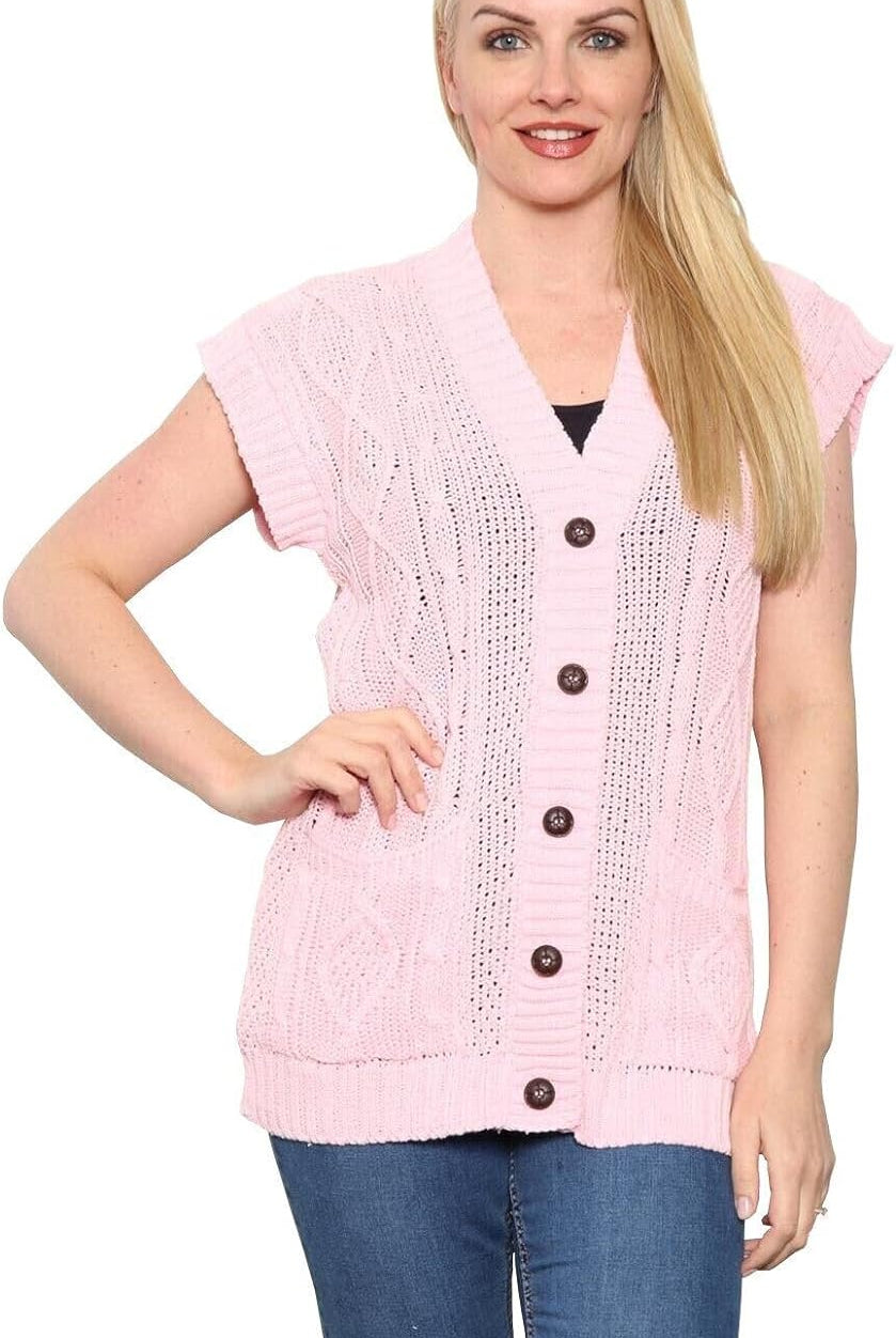 Plus Size Sleeveless Button Cardigan cardigan WearAll Baby Pink 8-10
