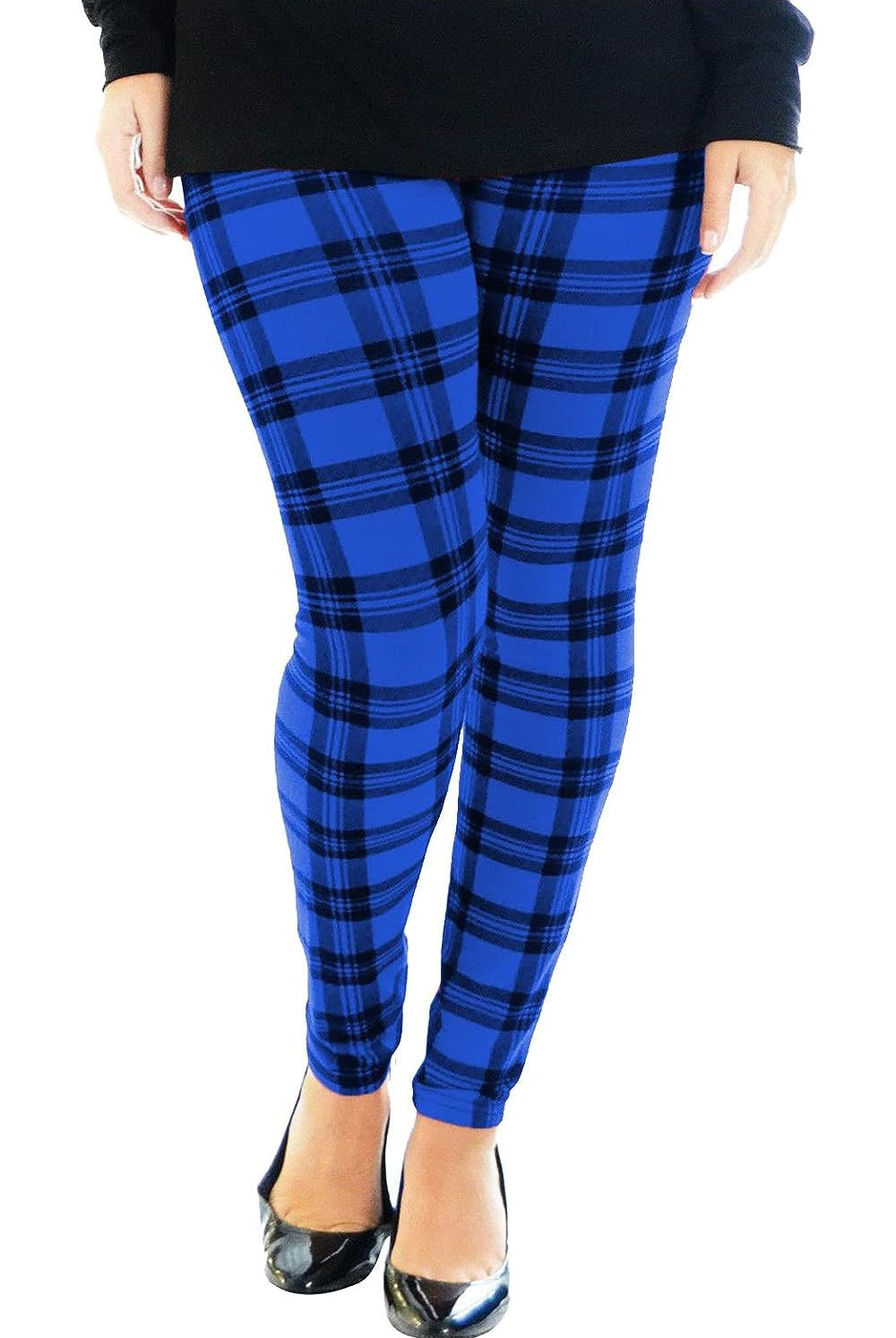 Plus Size Tartan Check Print Long Leggings Leggings WearAll Blue 16-18