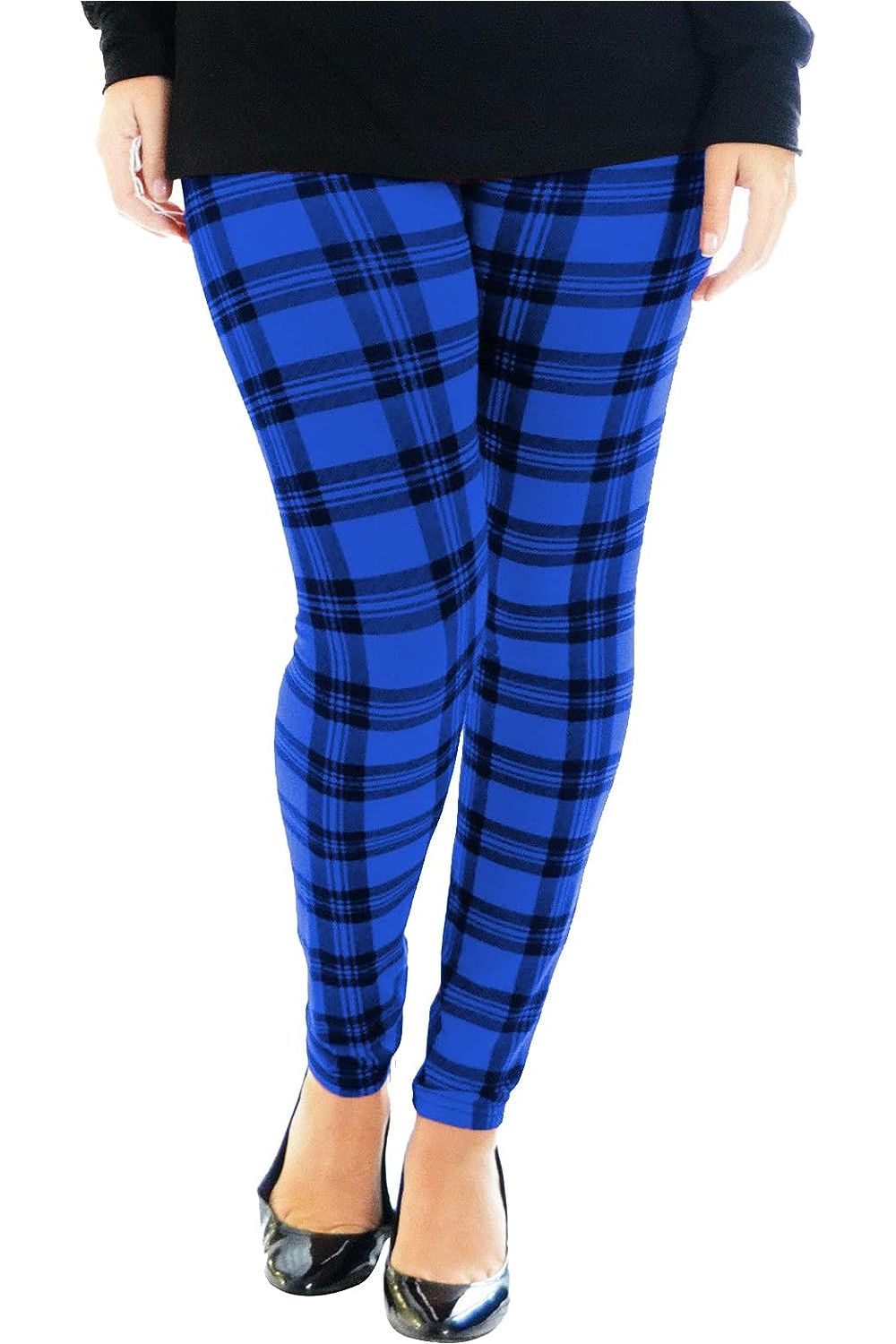 Plus Size Tartan Check Print Long Leggings Leggings WearAll Blue 16-18