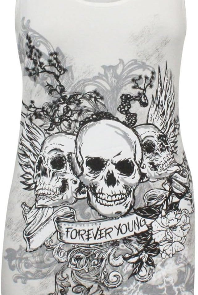 Forever Skull Print Vest Top Top WearAll White 12-14