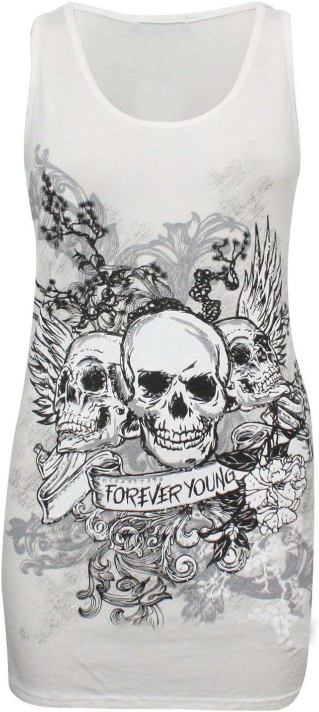 Forever Skull Print Vest Top Top WearAll White 12-14