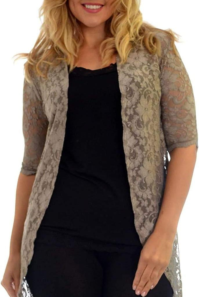 Floral Lace Open Medium Cardigan Maxi Cardigan WearAll Mocha 14