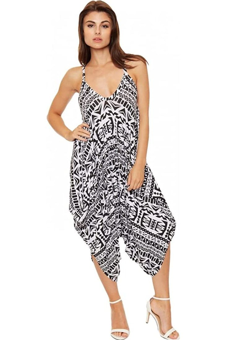 Plus Size Lagenlook Strappy Baggy Harem Jumpsuit 16-22 Jumpsuit WearAll Aztec Print One Size Fits 16-22