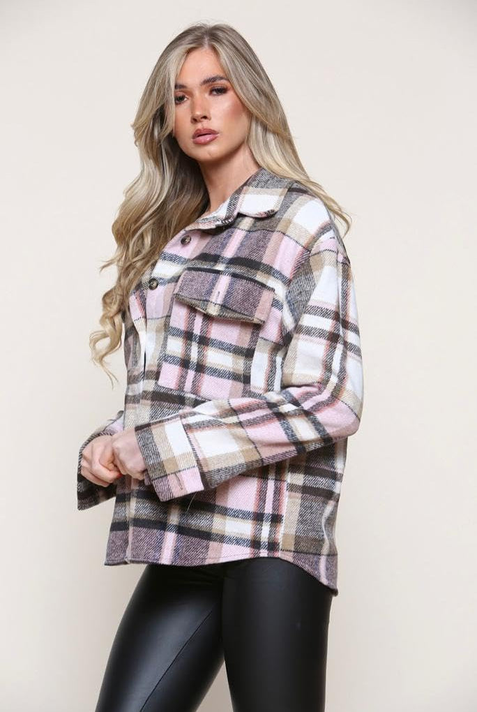 Checked Shirt Boyfriend Shacket Casual Jacket Jacket WearAll Pink 8