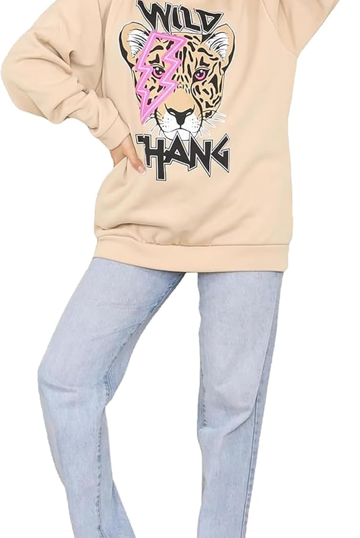 Wild Thang Tiger Print Hooded Sweatshirt Jumper Hoodies & Pullover WearAll