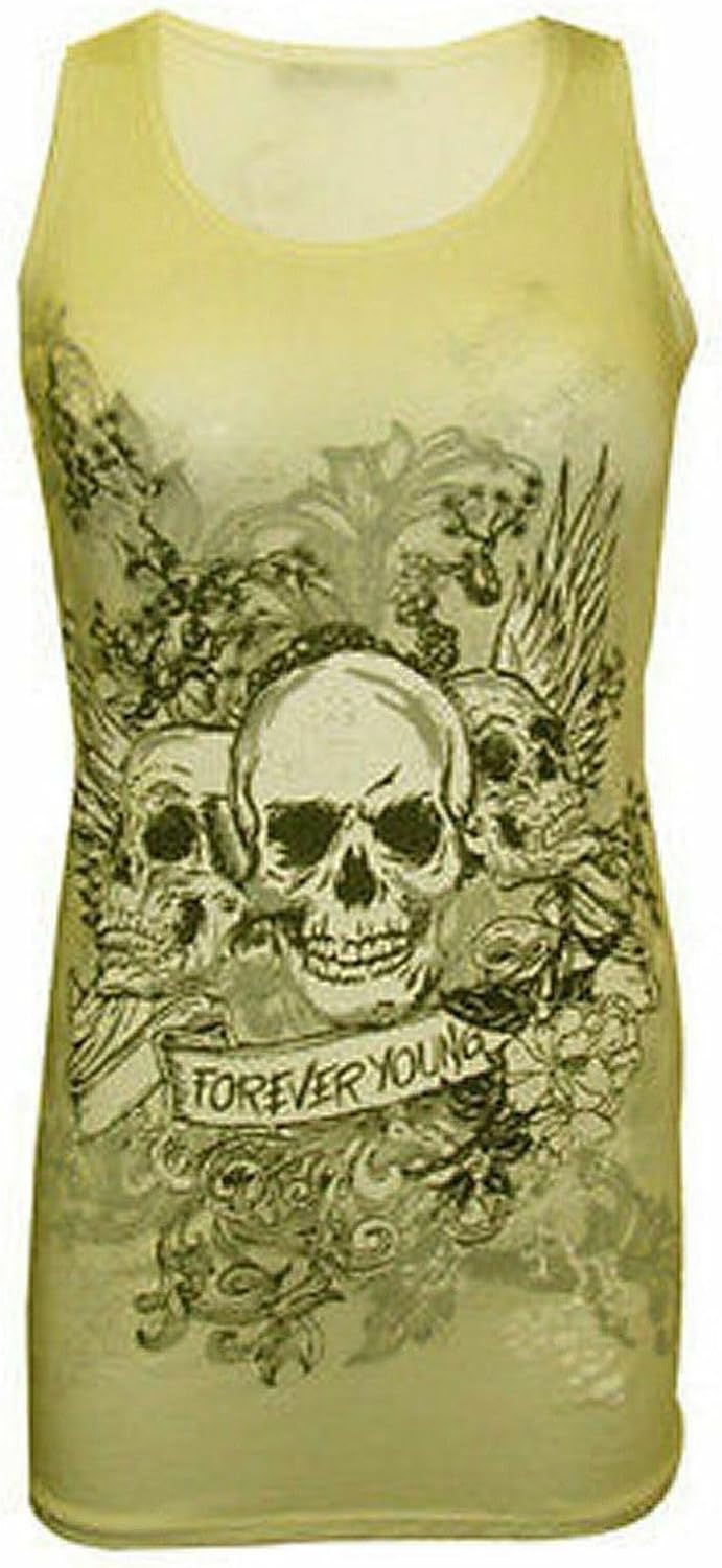 Forever Skull Print Vest Top Top WearAll Yellow 12-14