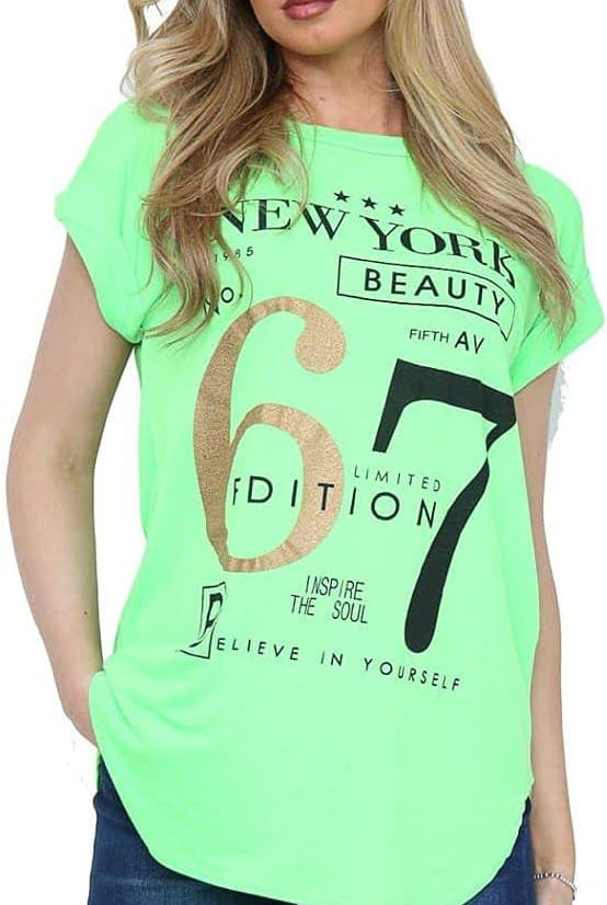 New York Slogan Print Short SleeveT-Shirt Top Tops WearAll