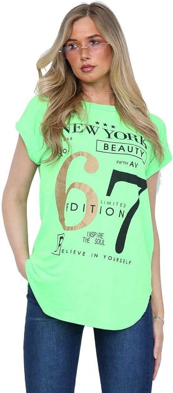 New York Slogan Print Short SleeveT-Shirt Top Tops WearAll