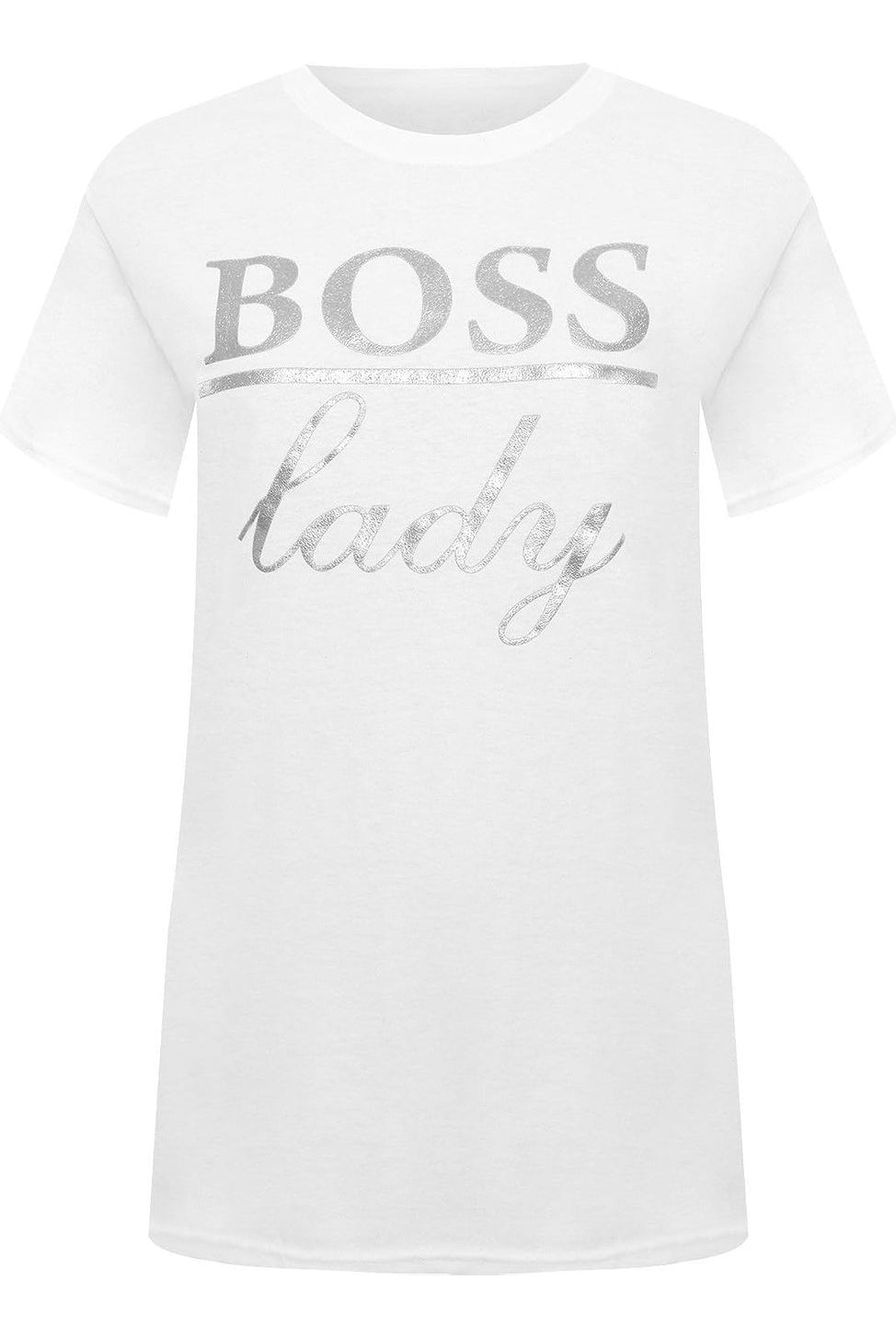 Boss Lady Print Short Sleeve T-Shirt Top Tops WearAll White 14