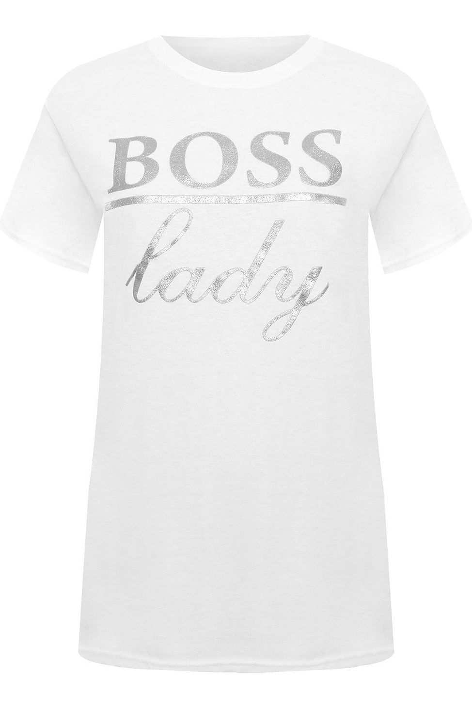 Boss Lady Print Short Sleeve T-Shirt Top Tops WearAll White 14