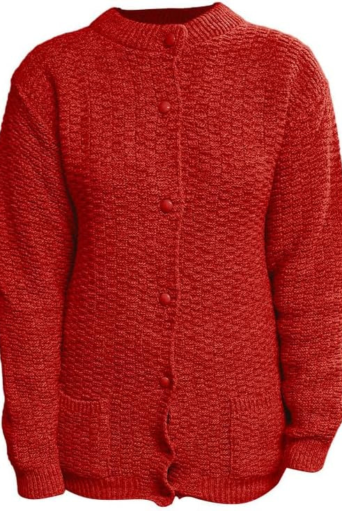 Women's Knitted Winter Cardigan Long Sleeve Warmth with Crew Neck & Ribbed Knit Cardigan WearAll Red 8-10