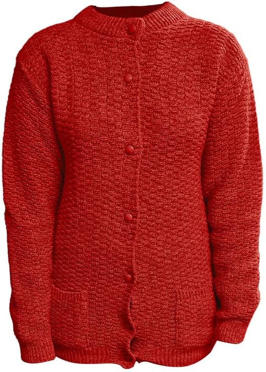 Women's Knitted Winter Cardigan Long Sleeve Warmth with Crew Neck & Ribbed Knit Cardigan WearAll Red 8-10