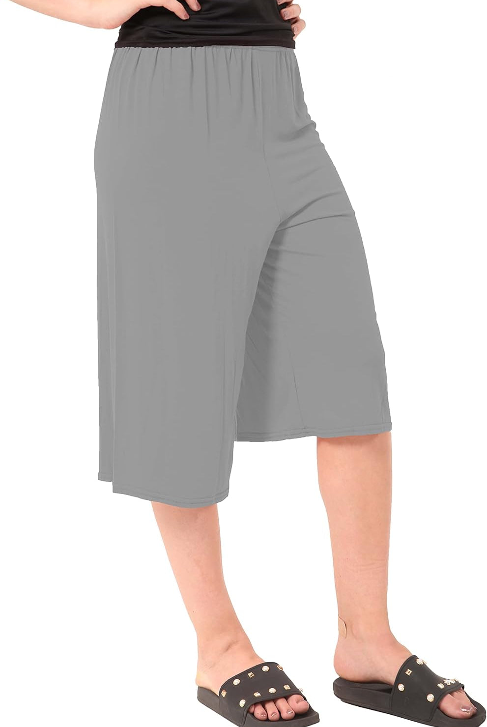 Plain Viscose Culottes Shorts WearAll Grey 8-10
