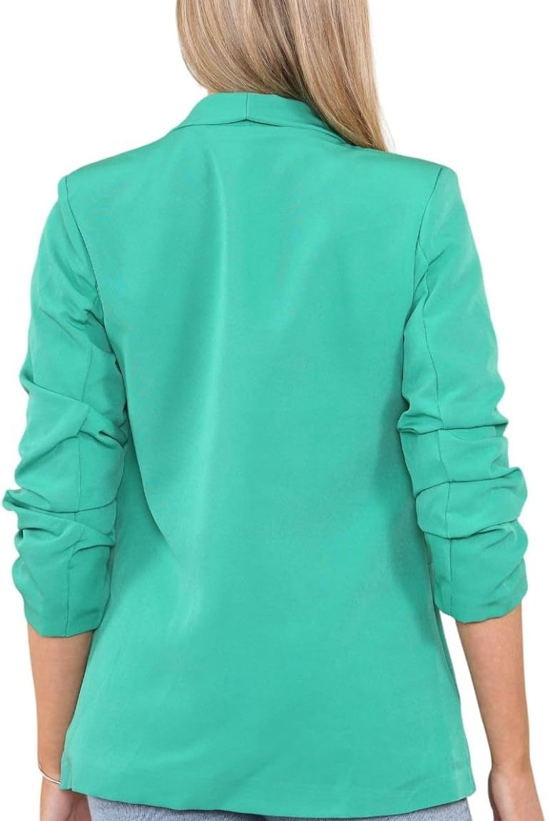 Plus Size Ruched Sleeve Blazer Jacket WearAll