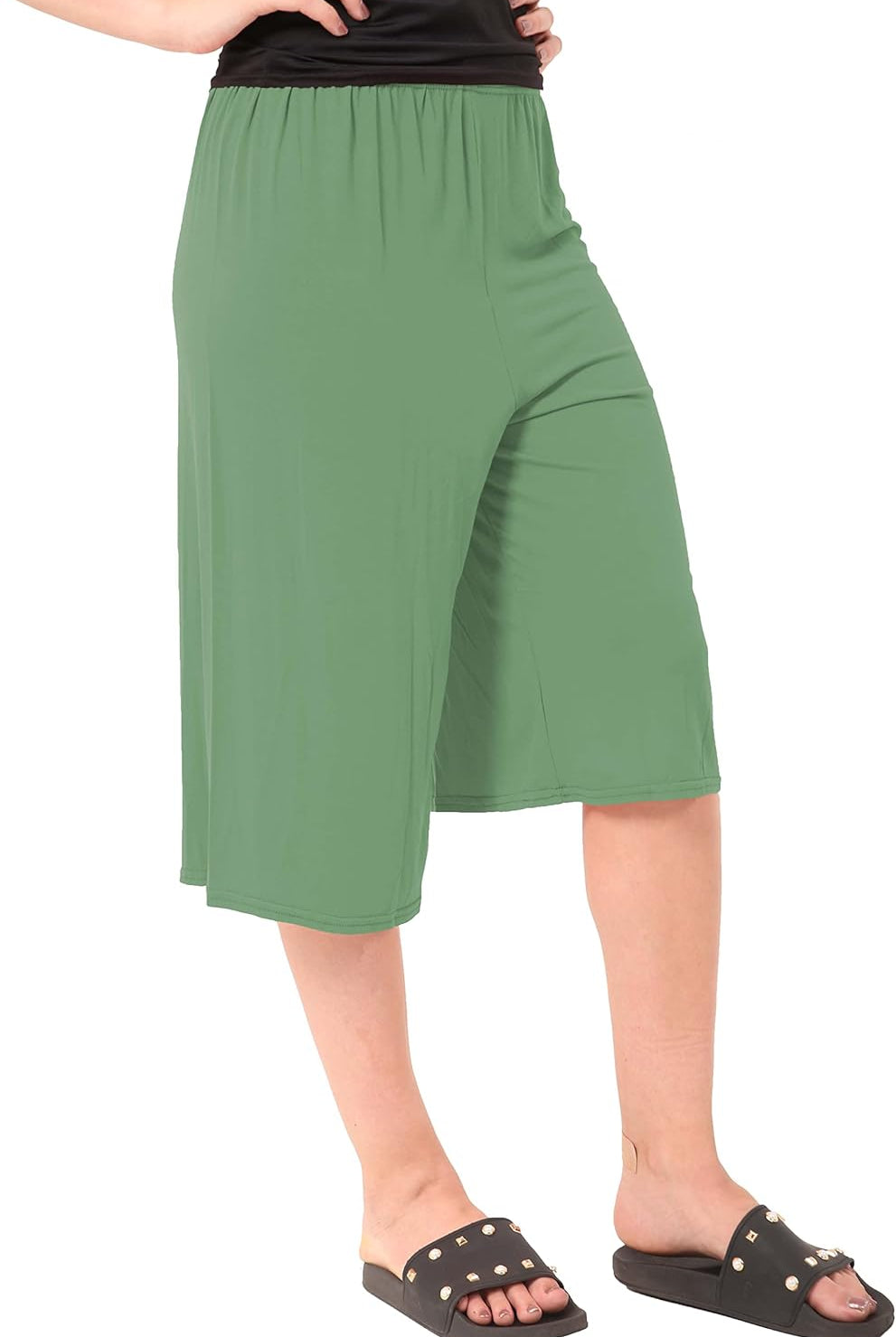 Plain Viscose Culottes Shorts WearAll Khaki 8-10