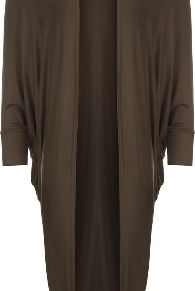 Plus Size Batwing Long Open Cardigan Top Maxi Cardigan WearAll Dark brown 16-18