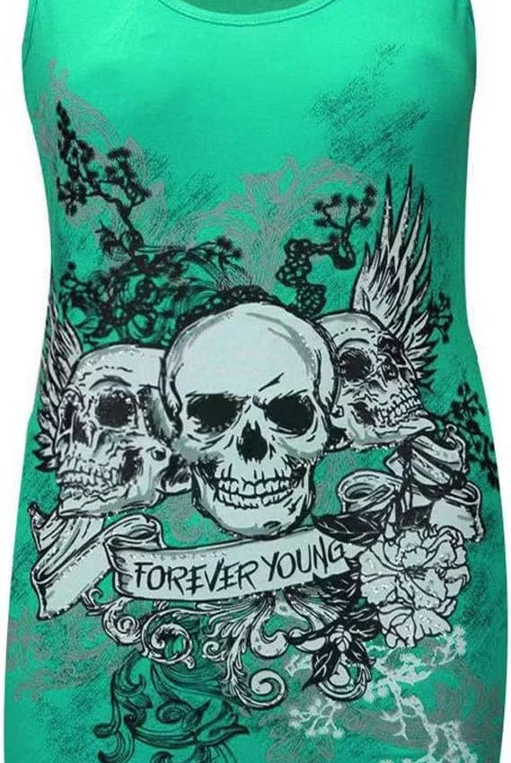 Forever Skull Print Vest Top Top WearAll Jade 12-14