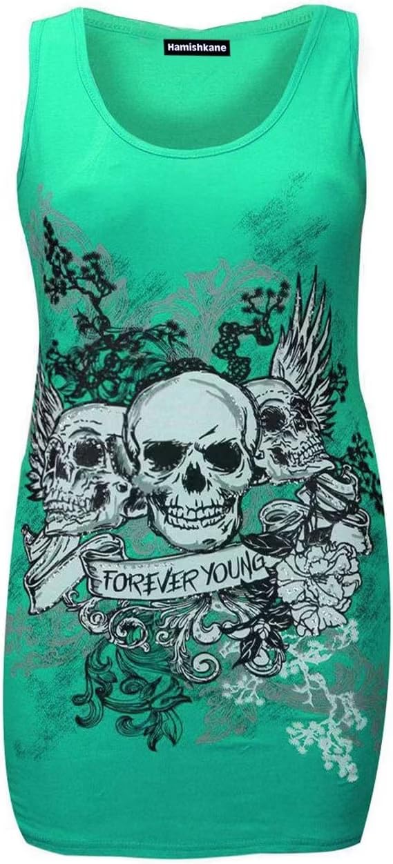 Forever Skull Print Vest Top Top WearAll Jade 12-14