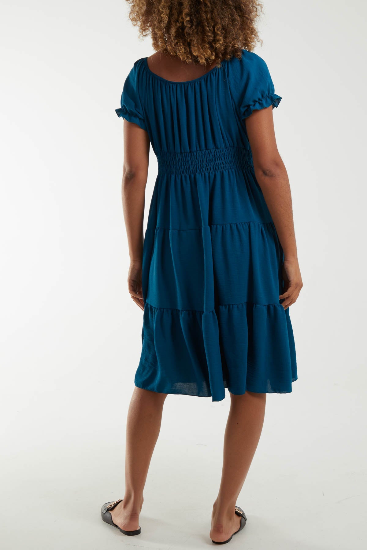 Bardot Shirred Bodice Tiered Dress Dresses WearAll