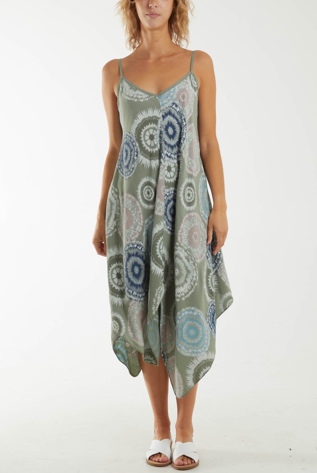 Kaleidoscope Hanky Hem Cami Dress Dresses WearAll Khaki One Size