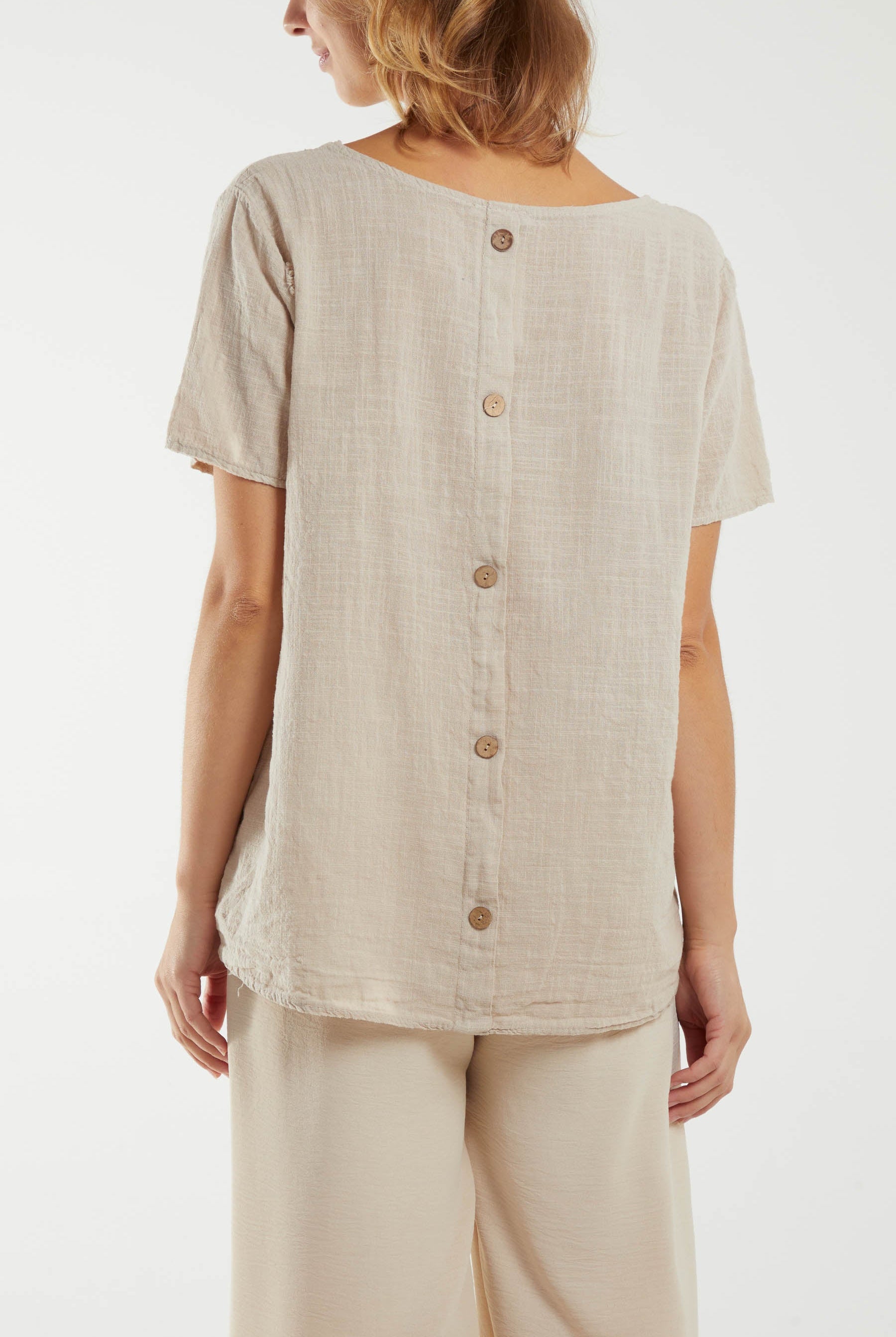 Round Neck Button Back Top Tops WearAll