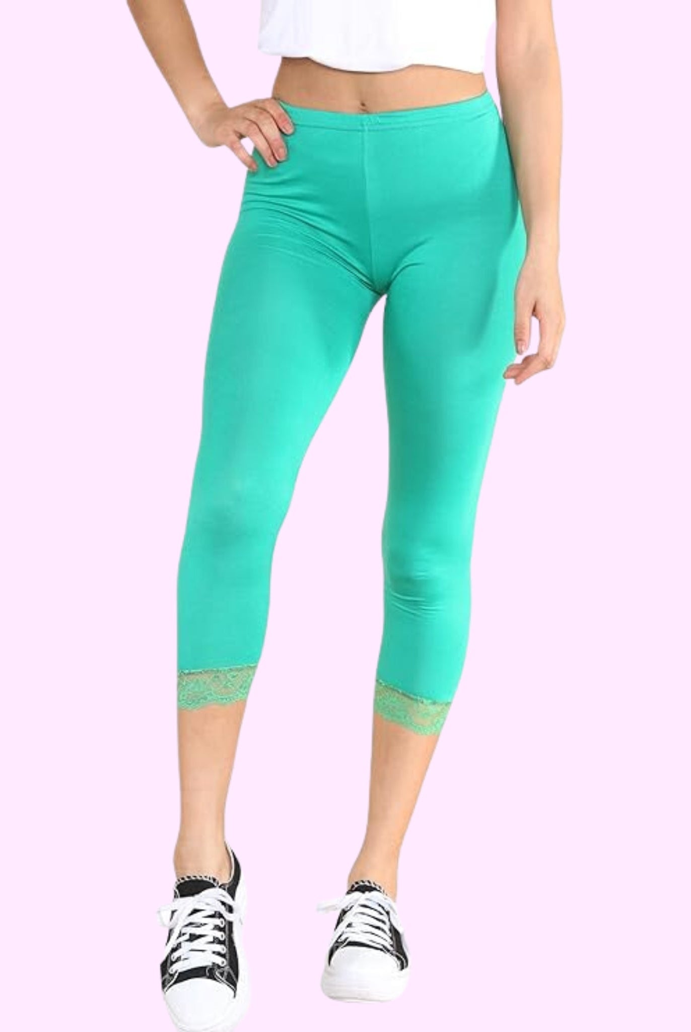 Capri 3/4 Lace Trim Leggings Leggings WearAll Jade Green 8-10