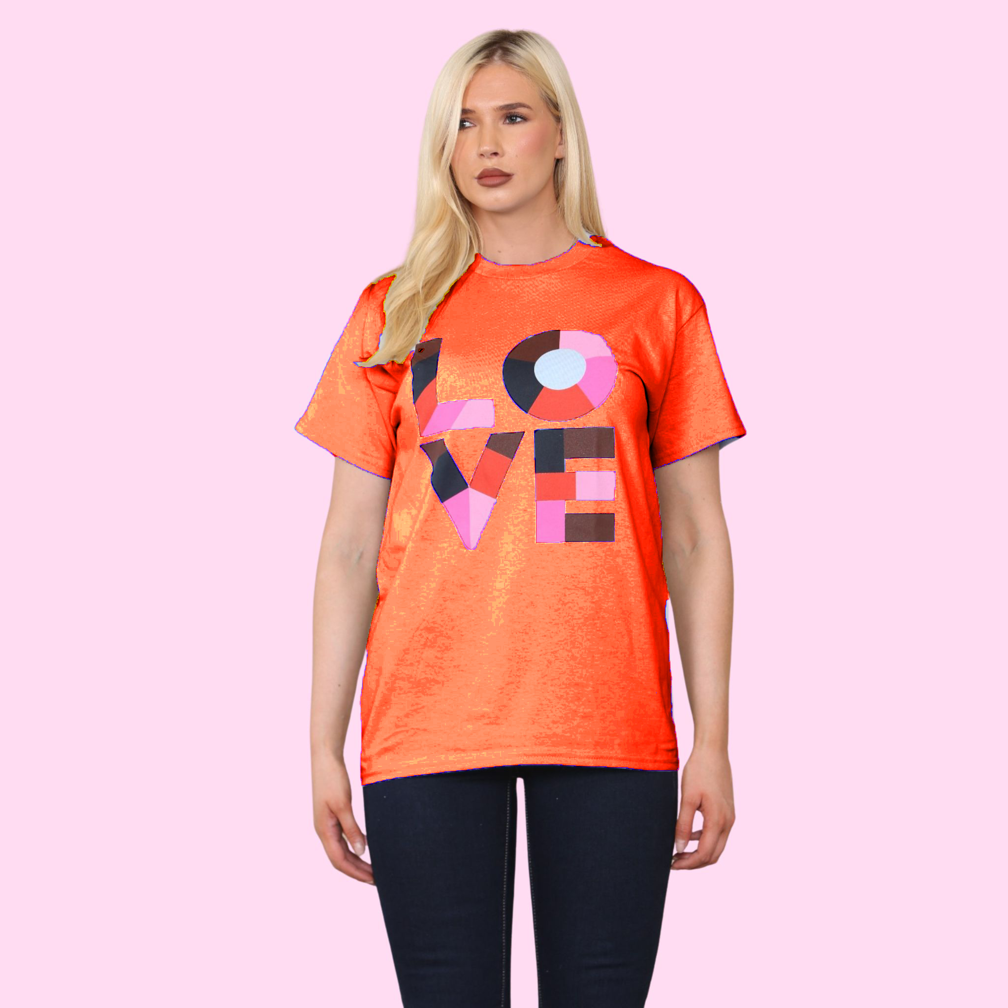 Love Printed T-Shirt Shirts WearAll Orange 8