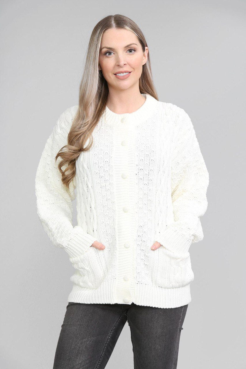 Chunky Cable Knit Long Sleeve Cardigan cardigan WearAll Cream 16-18