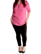 Curved Hem Crepe Top 3/4 Sleeve Plain Tops WearAll