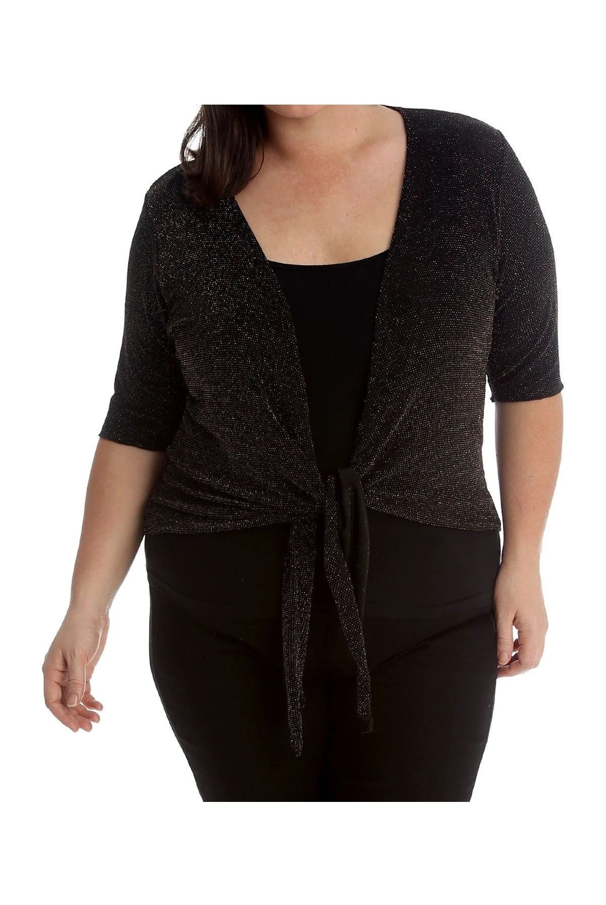 Plus Size Lurex Glitter Short Sleeve Tie Shrug Tops WearAll