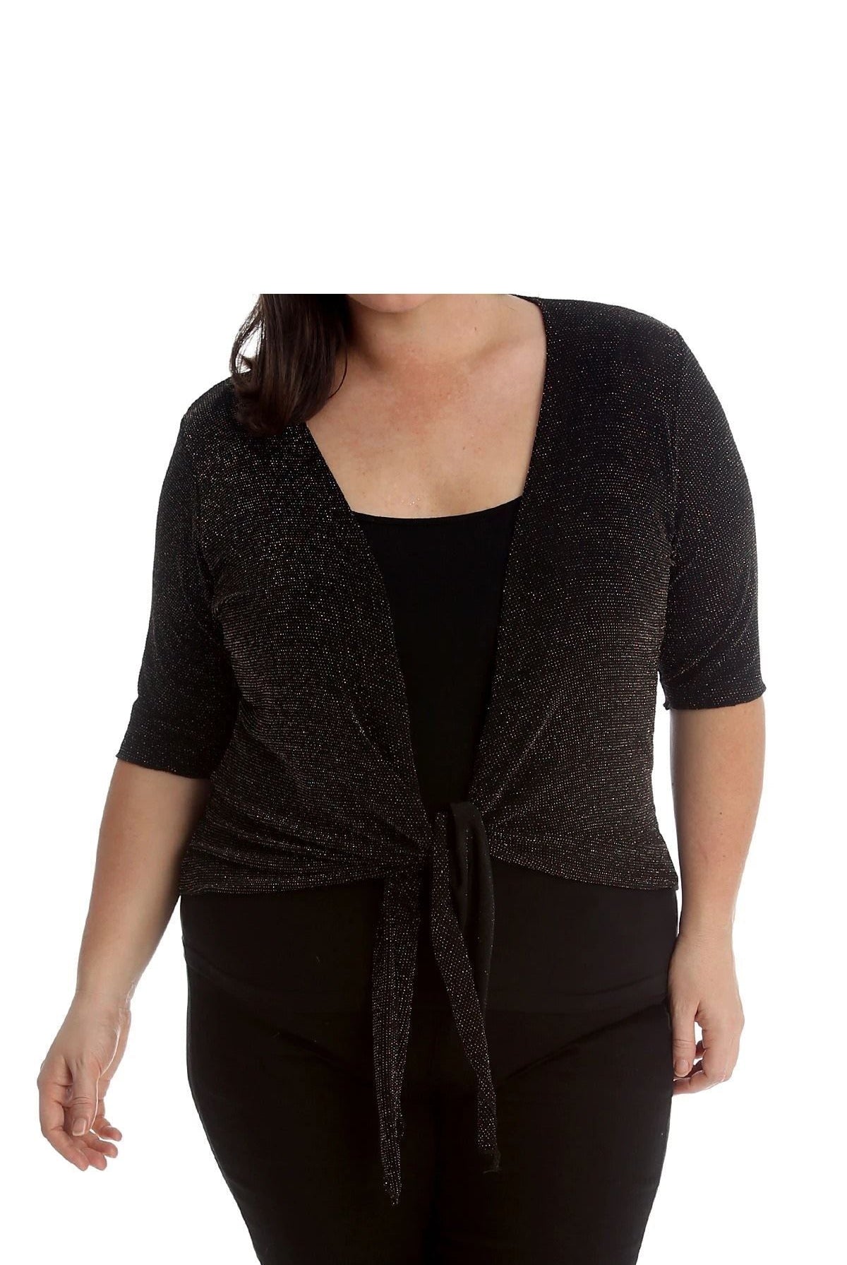 Lurex Sparkly 3/4 Sleeve Tie Up Ladies Shrug Top Tops WearAll