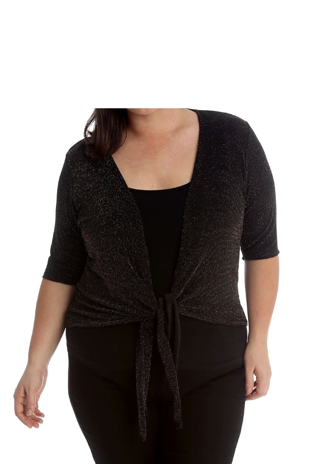Lurex Sparkly 3/4 Sleeve Tie Up Ladies Shrug Top Tops WearAll