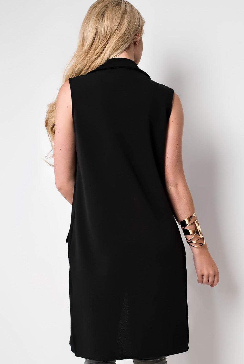 Crepe Open Long Waistcoat Pocket Top cardigan WearAll