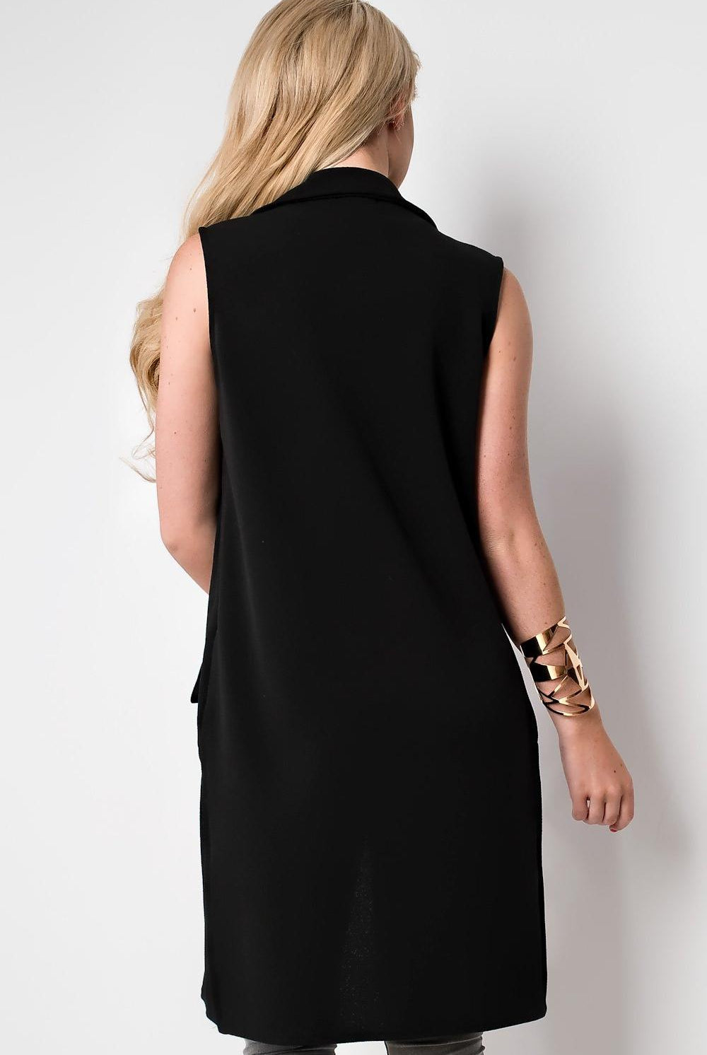 Plus Size Crepe Open Long Waistcoat Pocket Top cardigan WearAll