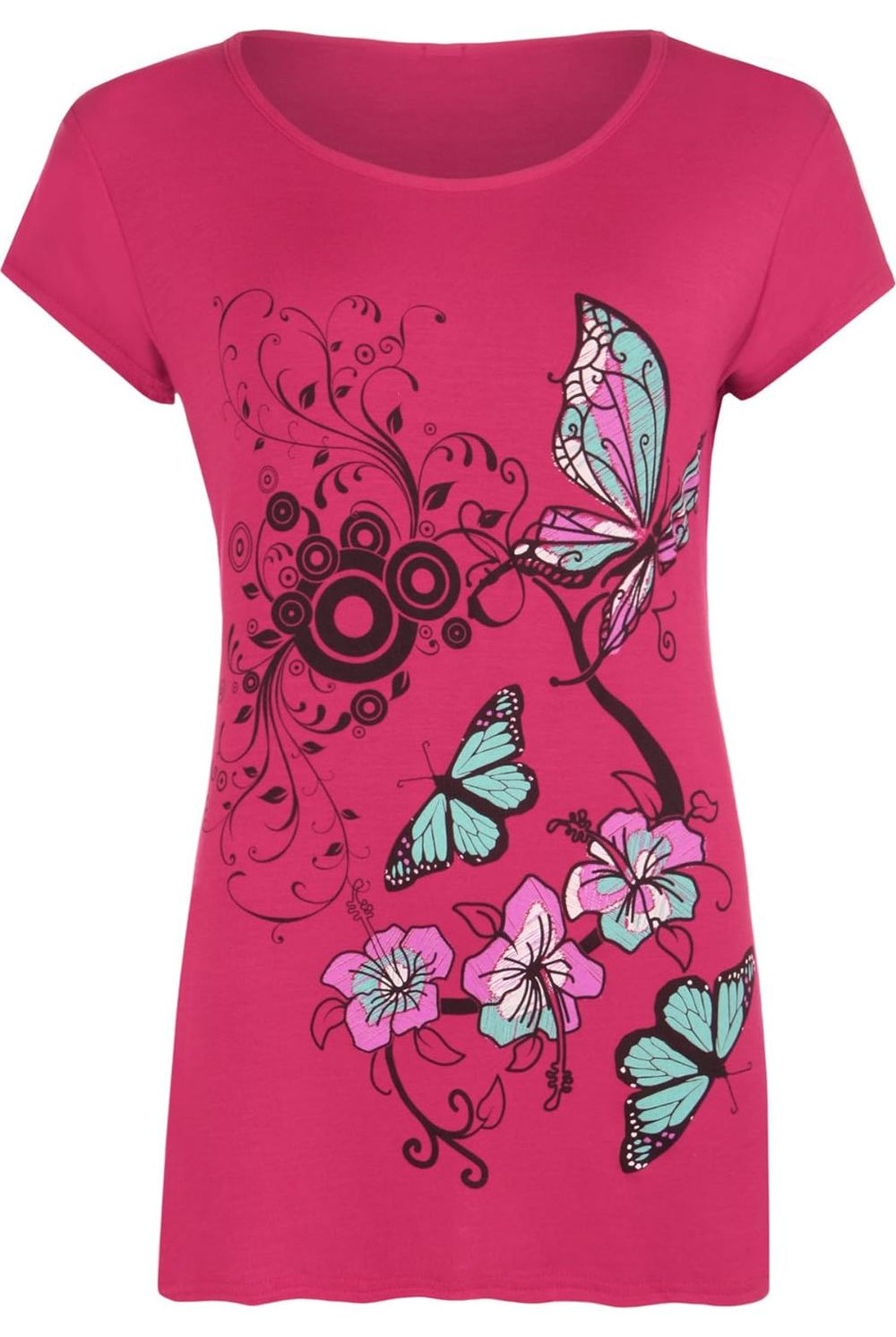 Butterfly Print T-Shirt Baggy Top Tops WearAll Cerise 8-10