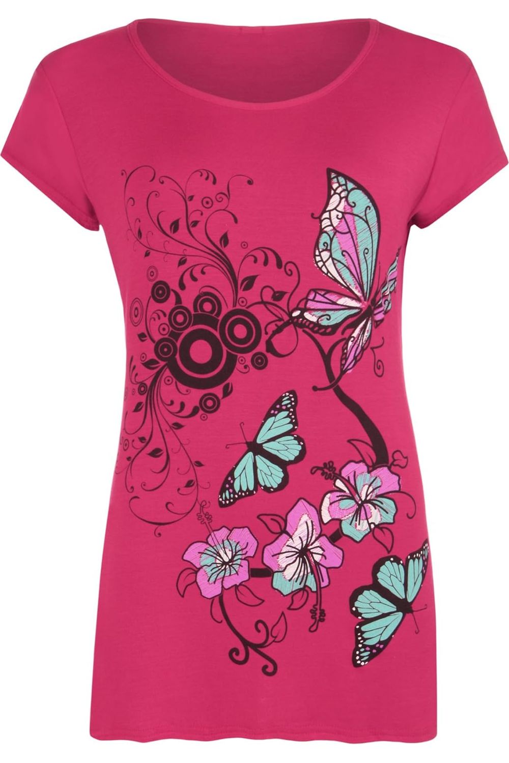 Butterfly Print T-Shirt Baggy Top Tops WearAll Cerise 8-10