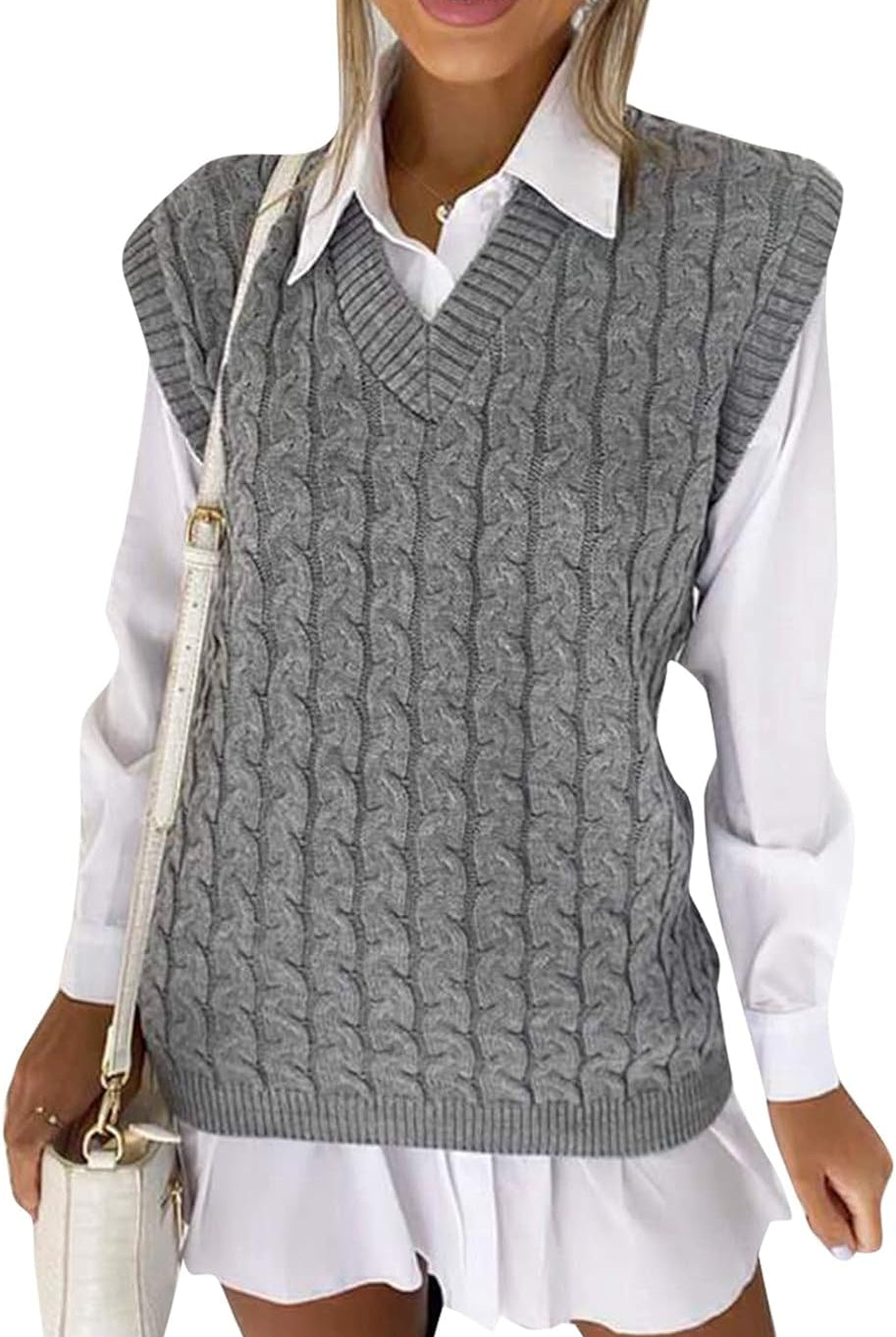 Plus Size Cable Knit Tank Top Jumper WearAll