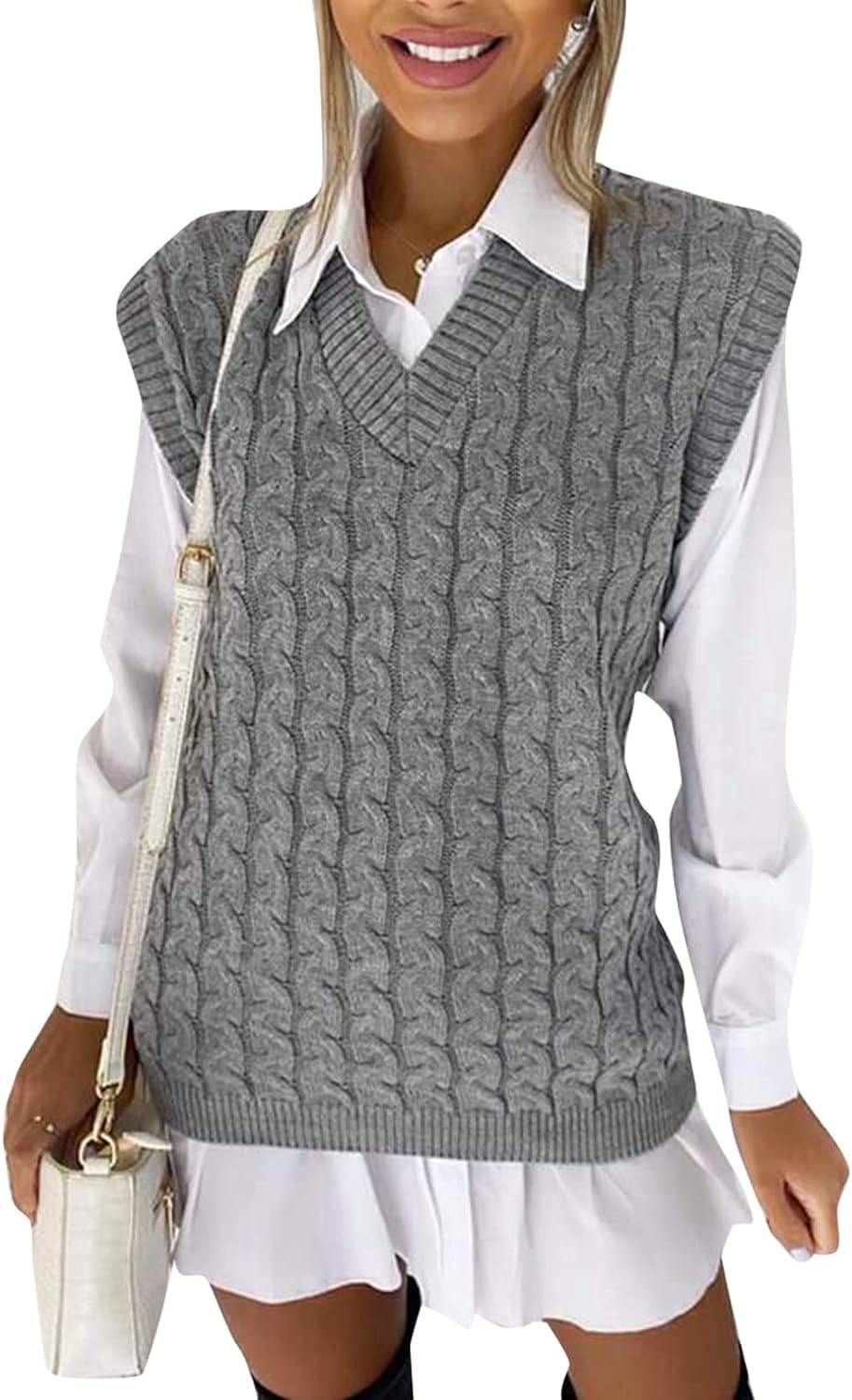 Plus Size Cable Knit Tank Top Jumper WearAll